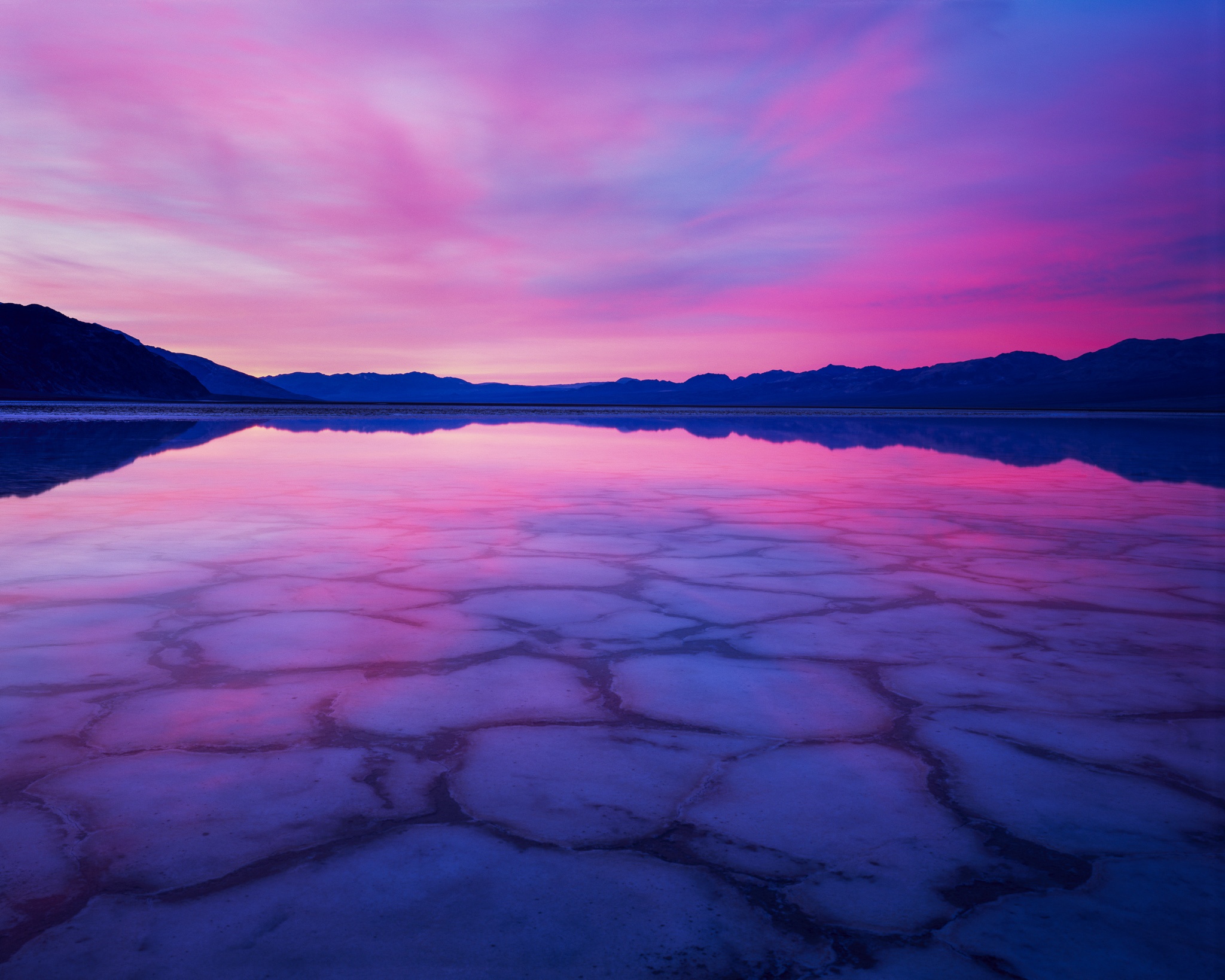 Badwater Basin at sunrise, Death Valley — 4x5 large format film photograph, Velvia 50
