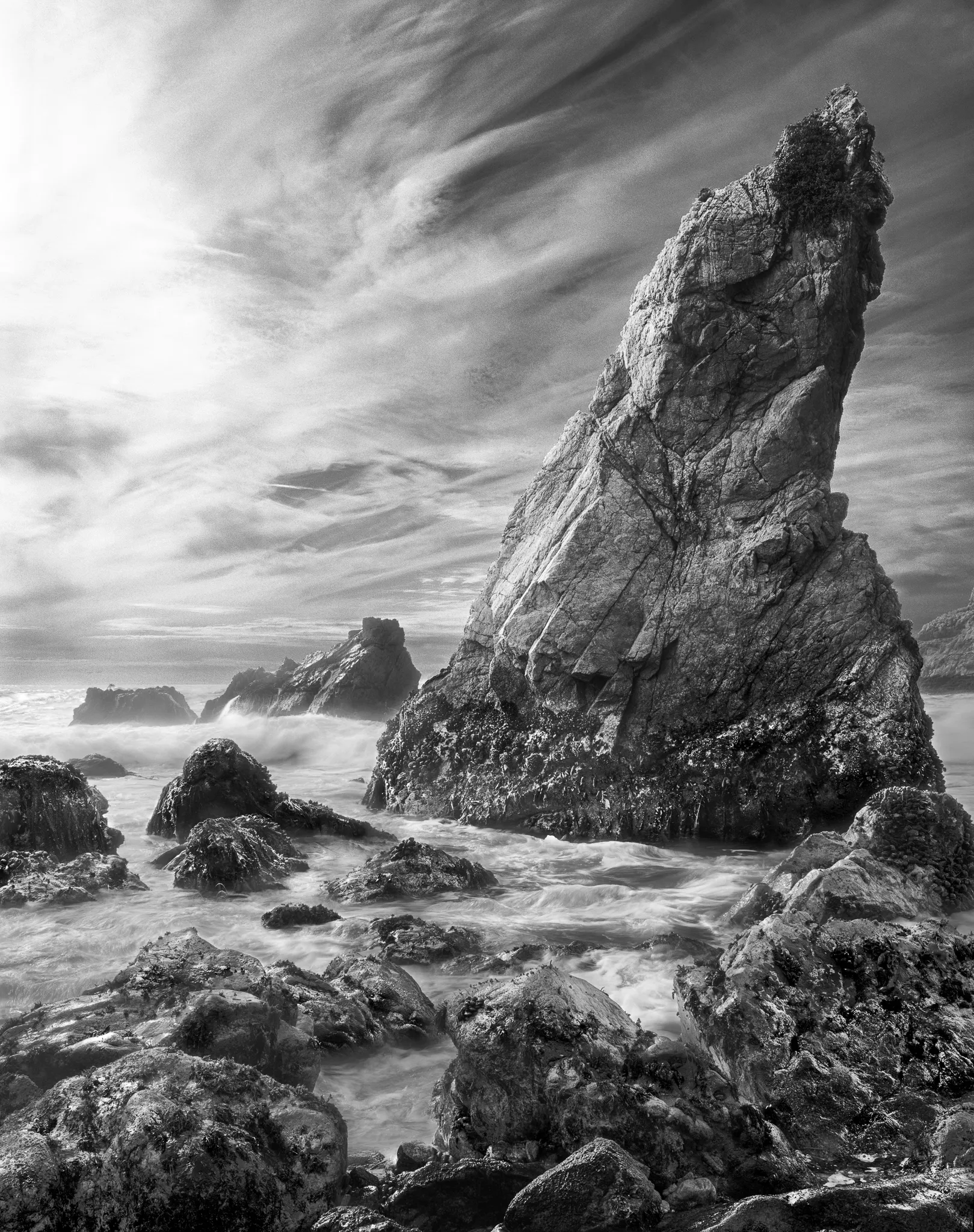 A sea stack rises from the Pacific just off Point Reyes National Seashore in Northern California. Photograph by Marty Quinn